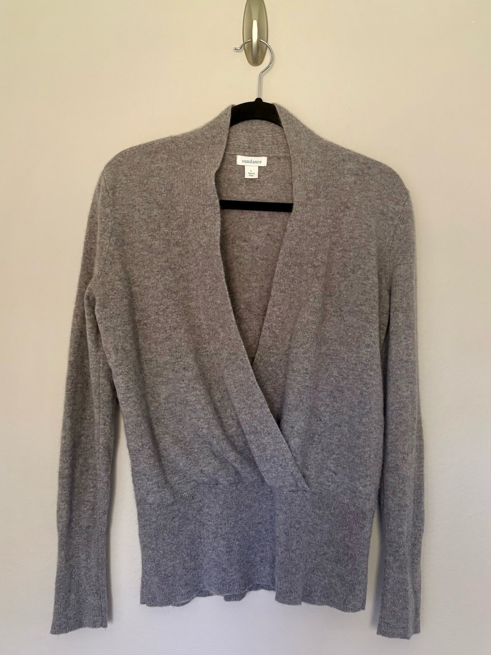 Sundance 100% Cashmere Wrap-Front Sweater Heathered Gray Long Sleeve Size L - Picture 6 of 8